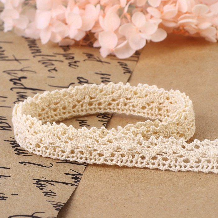 Кружево вязаное, 15 мм × 15 ± 1 м, цвет бежевый Кружево вязаное, 15 мм × 15 ± 1 м, цвет бежевый
