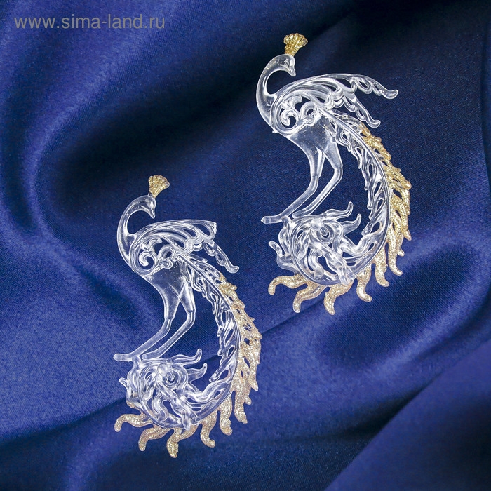 Ёлочные игрушки 2 шт. «Зимнее волшебство. Жар-птица с золотинкой» пластик, 8х14,5 см, прозрачно-золотой