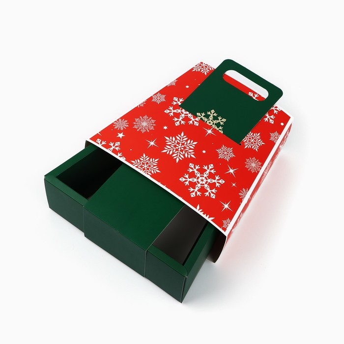 Коробка новогодняя складная с ручками «Снежинки» 23 х 8 х 32 см, Новый год Коробка новогодняя складная с ручками «Снежинки» 23 х 8 х 32 см, Новый год