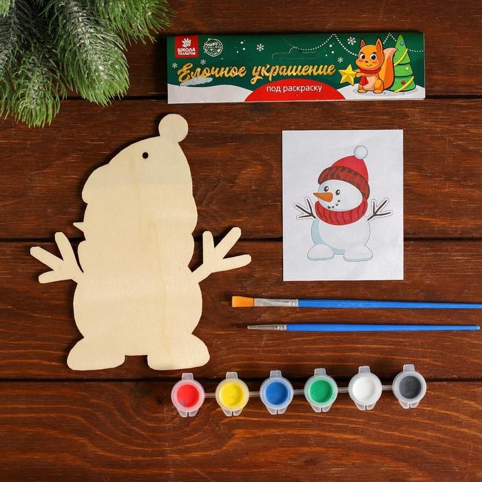 Новогоднее ёлочное украшение под раскраску «Снеговик» + краски 6 цв по 3 г, 2 кисти Новогоднее ёлочное украшение под раскраску «Снеговик» + краски 6 цв по 3 г, 2 кисти