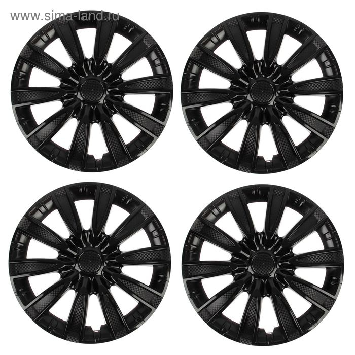 Колпаки колесные R15 Колпаки колесные R15 "ТОРНАДО", черный глянец карбон, набор 4 шт