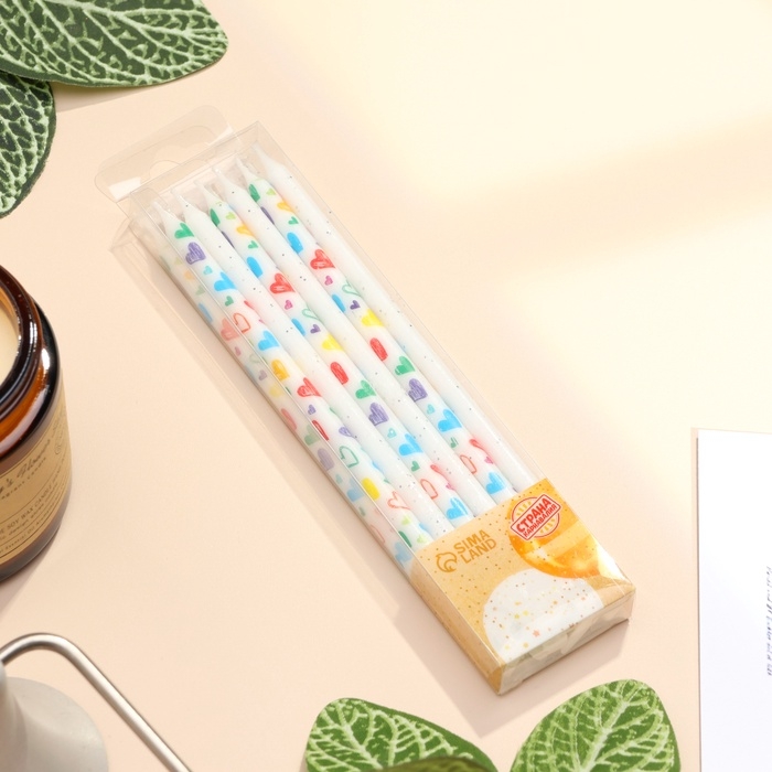 Свечи для торта Свечи для торта "Сердца", 12 шт, белые