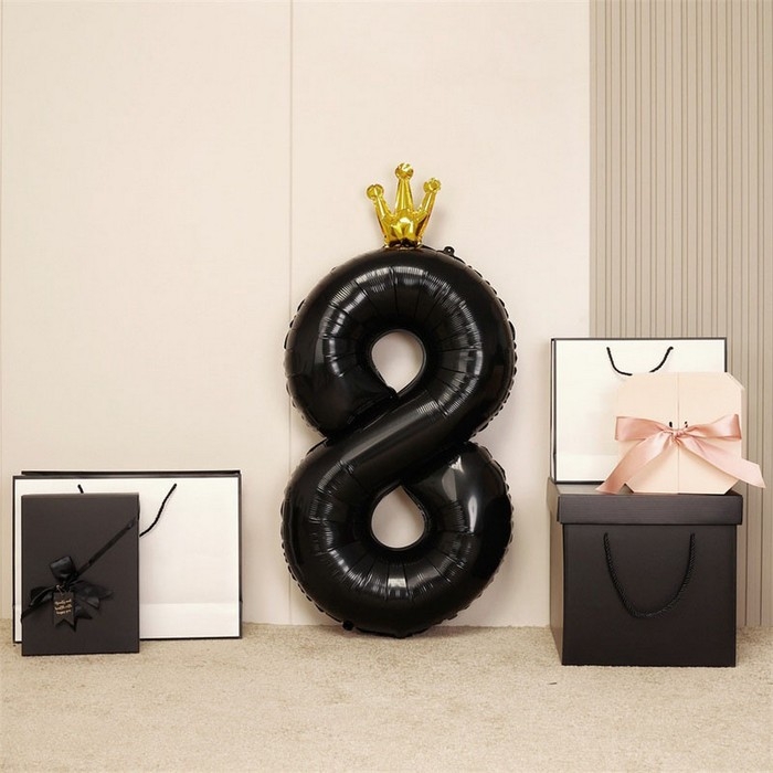 Шар фольгированный 40" &laquo;Цифра 8 с короной&raquo;, цвет чёрный