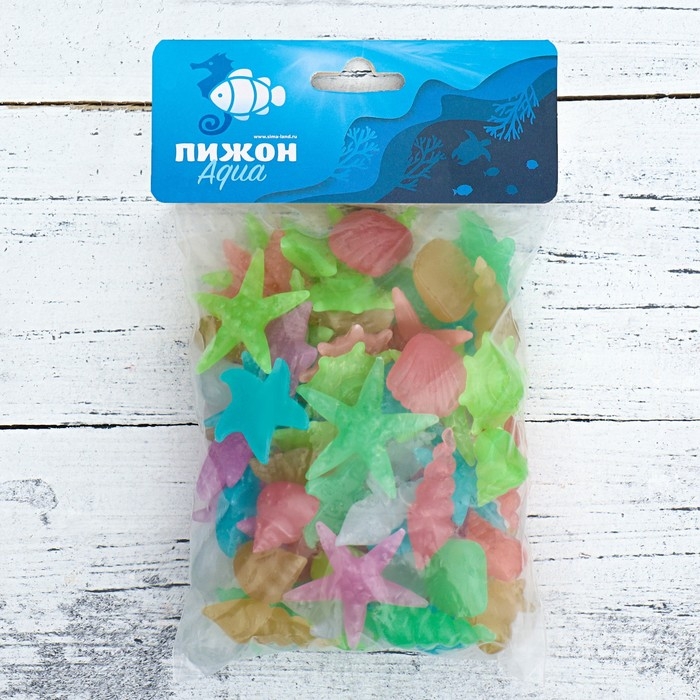 Декоративные фигурки для аквариума, светящиеся,  Декоративные фигурки для аквариума, светящиеся, "Морские обитатели", 3 - 5 см, 200 г, микс