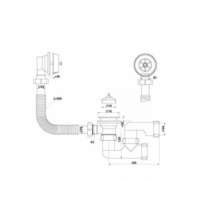 Сифон для ванны  Сифон для ванны "АНИ Пласт" Варяг С6050, плоский, 1 1/2" x 40, с выпуском и переливом