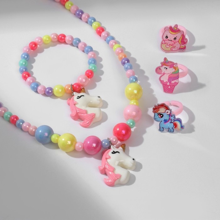 Набор детский «Выбражулька» 14 предметов: 12 колец, кулон, браслет, единороги, цветной Набор детский «Выбражулька» 14 предметов: 12 колец, кулон, браслет, единороги, цветной