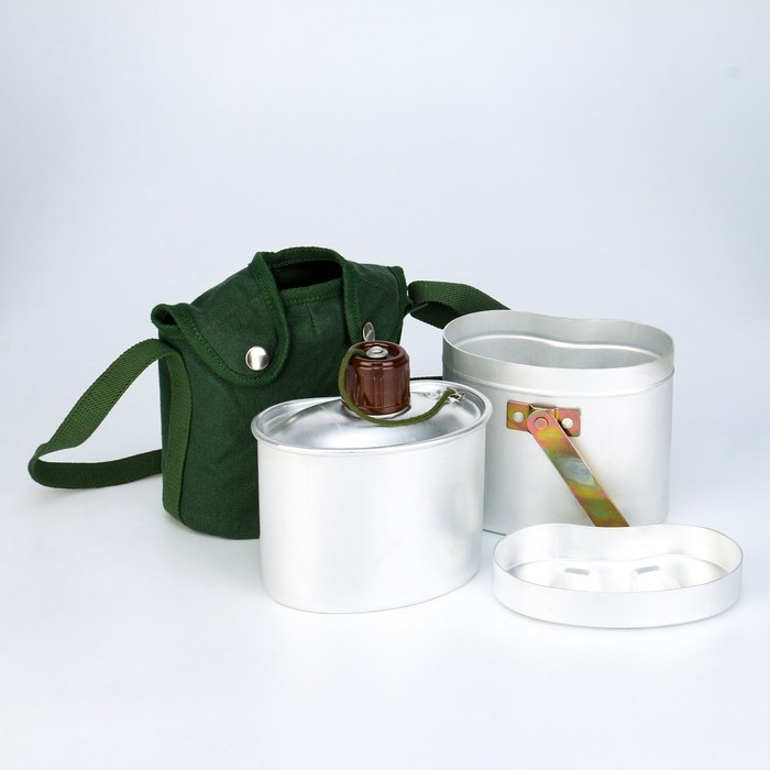 Фляжка армейская походная  Фляжка армейская походная "Аdventure" 1 л для воды, с котелком, металл, зелёный чехол