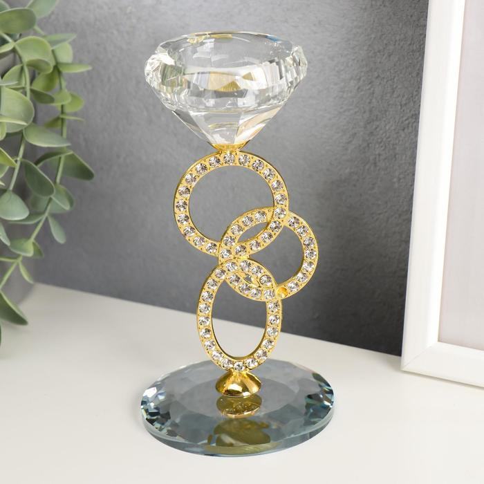 Подсвечник стекло на 1 свечу  Подсвечник стекло на 1 свечу "Сплетение колец" стразы золото 16,5х8х8 см