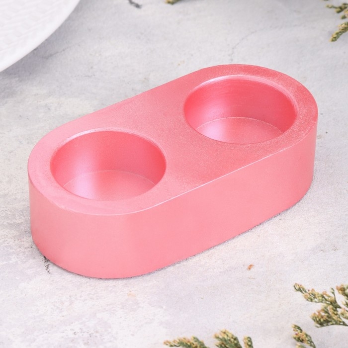 Подсвечник Подсвечник "Мрамор" из гипса для двух свечей овальный, 12х6х3см, розовый