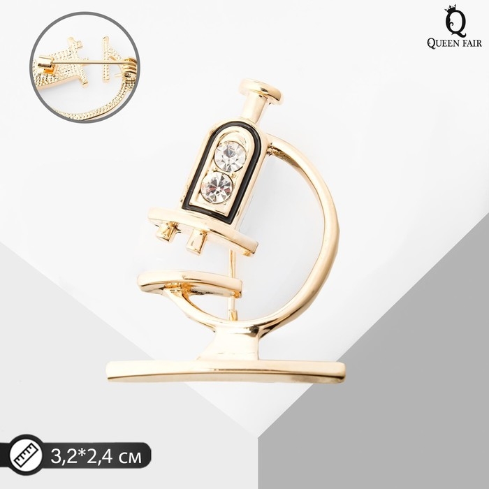 Брошь «Микроскоп», цвет чёрно-белый в золоте Брошь «Микроскоп», цвет чёрно-белый в золоте