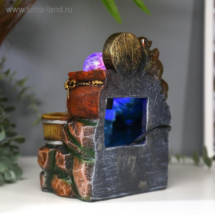 Фонтан настольный от сети, подсветка Фонтан настольный от сети, подсветка "Слоны и китайская монета" 20,5х14х11 см