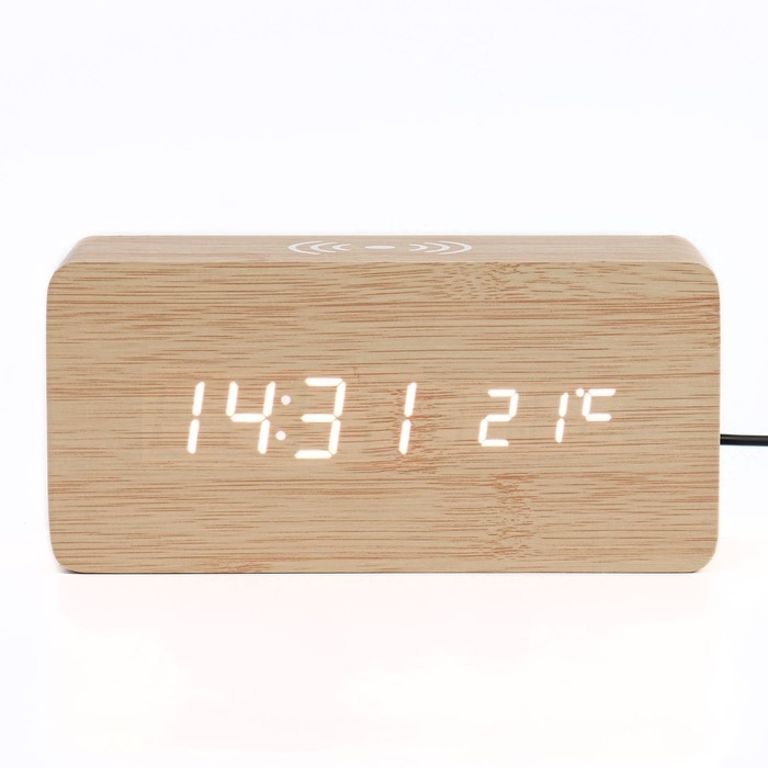 Часы - будильник электронные Часы - будильник электронные "Цифра-ТЗ" настольные с термометром и беспроводной QI зарядкой