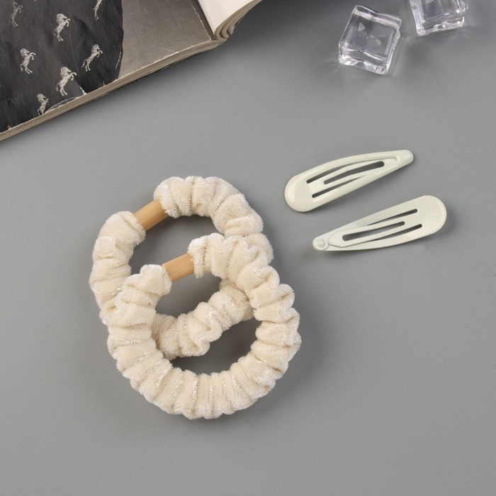 Набор для волос  Набор для волос "Глория нежность" (2 резинки 5,5 см, 2 невидимки 5 см) молочный