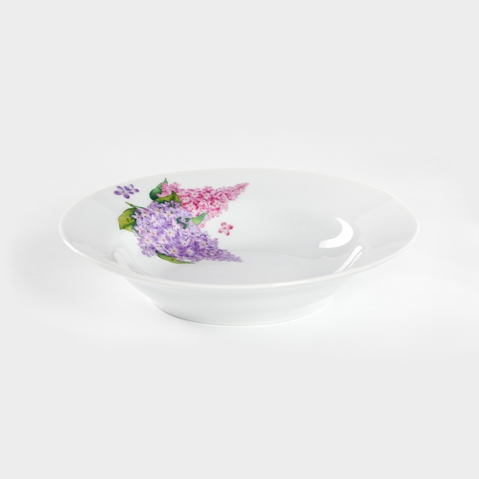 Тарелка фарфоровая глубокая «Сирень», 250 мл, d=20 см, белая Тарелка фарфоровая глубокая «Сирень», 250 мл, d=20 см, белая