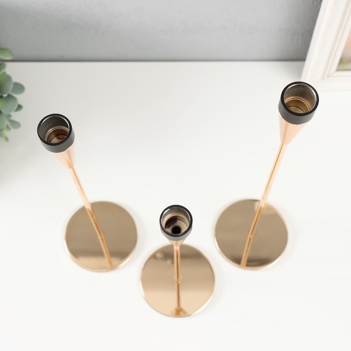 Подсвечник металл Подсвечник металл "Узкий бокал" d=2 см набор 3 шт золото с чёрным 25 см, 30 см, 34,8 см