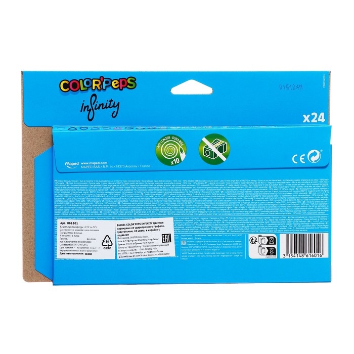 Карандаши 24 цвета Maped COLOR'PEPS INFINITY, корпус треугольный, ударопрочный грифель, в каронной коробке Карандаши 24 цвета Maped COLOR'PEPS INFINITY, корпус треугольный, ударопрочный грифель, в каронной коробке