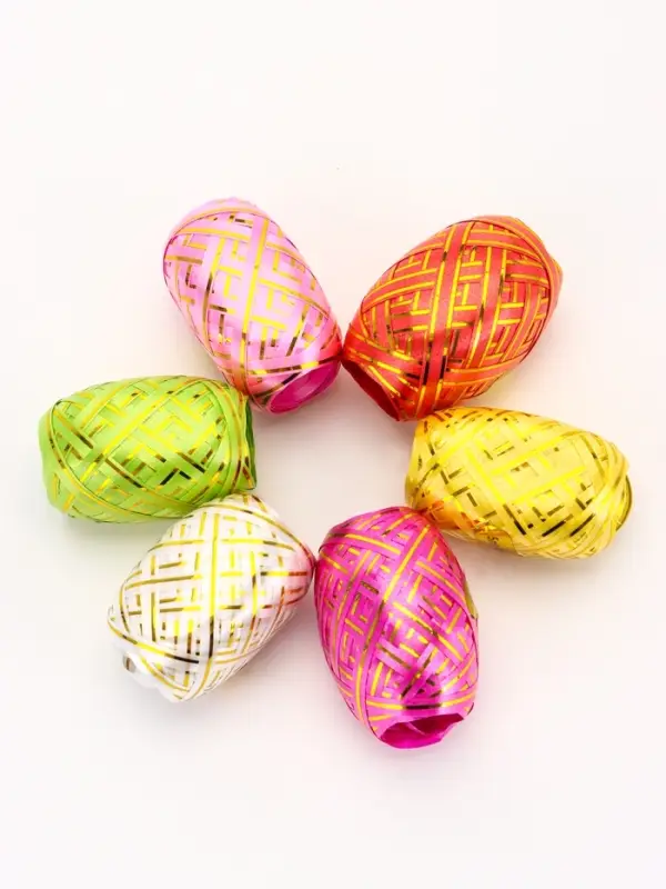 Лента упаковочная для воздушных шаров и подарков, с золотой полосой, ассорти, набор 6 шт., 0.5 см &times; 10 м