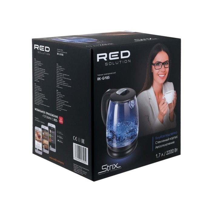 Чайник электрический RED Solution RK-G185, стекло, 1.7 л, 2200 Вт, чёрный Чайник электрический RED Solution RK-G185, стекло, 1.7 л, 2200 Вт, чёрный