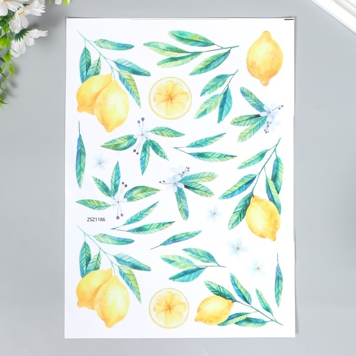 Наклейка пластик интерьерная цветная Наклейка пластик интерьерная цветная "Лимоны" набор 2 листа 25х35 см