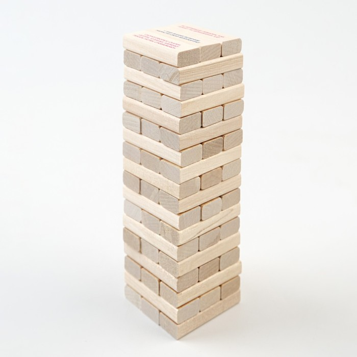 Падающая башня дженга, настольная игра  Падающая башня дженга, настольная игра "Бам-Бум mini", с заданиями, 54 шт, брусок 6х1х2 см