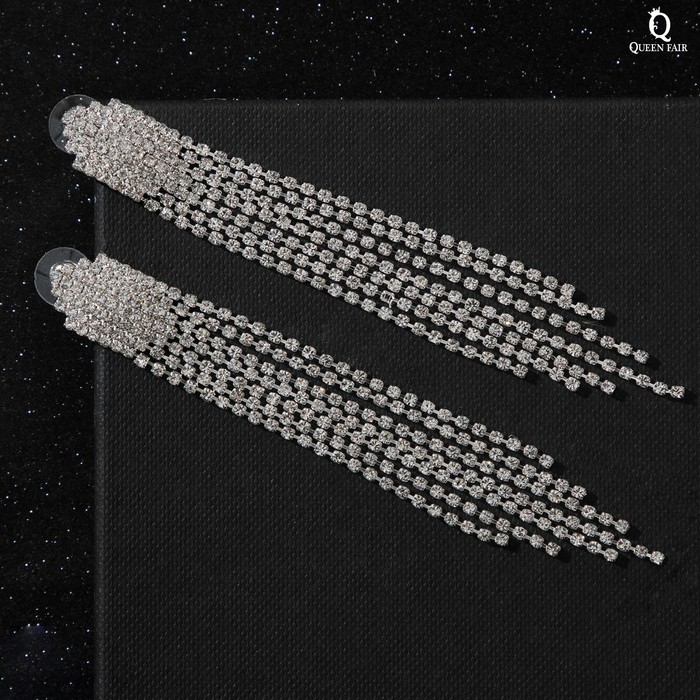 Серьги висячие со стразами «Голливуд» водопад нитей, цвет белый в серебре, 11 см Серьги висячие со стразами «Голливуд» водопад нитей, цвет белый в серебре, 11 см