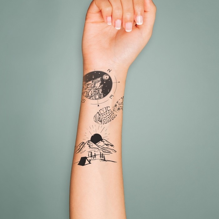 Татуировка на тело чёрная Татуировка на тело чёрная "Путешествие" набор 12 шт 6х6 см