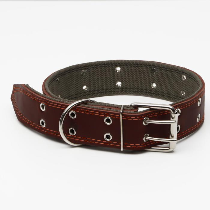 Ошейник комбинированный кожа/брезент, безразмерный, 83 х 4,5 см, ОШ 20-70 см, коричневый Ошейник комбинированный кожа/брезент, безразмерный, 83 х 4,5 см, ОШ 20-70 см, коричневый