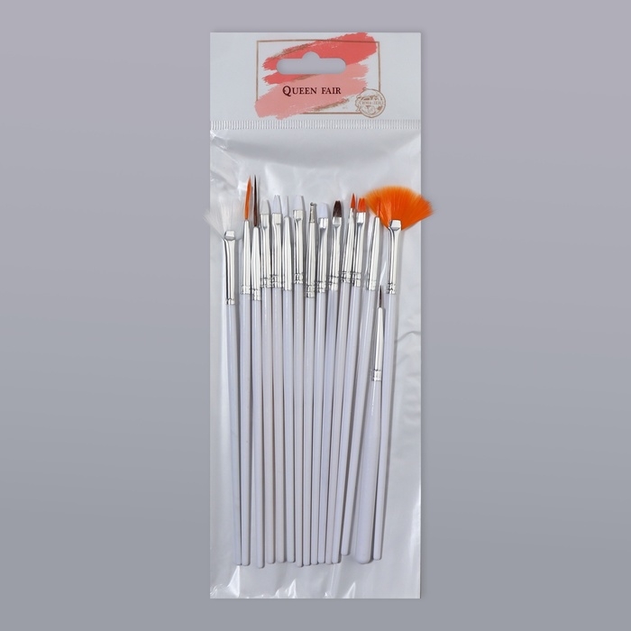 Набор кистей для наращивания и дизайна ногтей, 15 шт, цвет белый Набор кистей для наращивания и дизайна ногтей, 15 шт, цвет белый