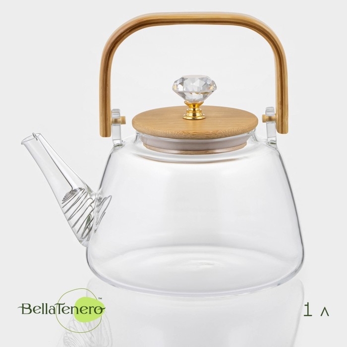 Чайник заварочный стеклянный с металлическим ситом BellaTenero «Эко. Бриллиант», 1 л, 17×15×19 см Чайник заварочный стеклянный с металлическим ситом BellaTenero «Эко. Бриллиант», 1 л, 17×15×19 см