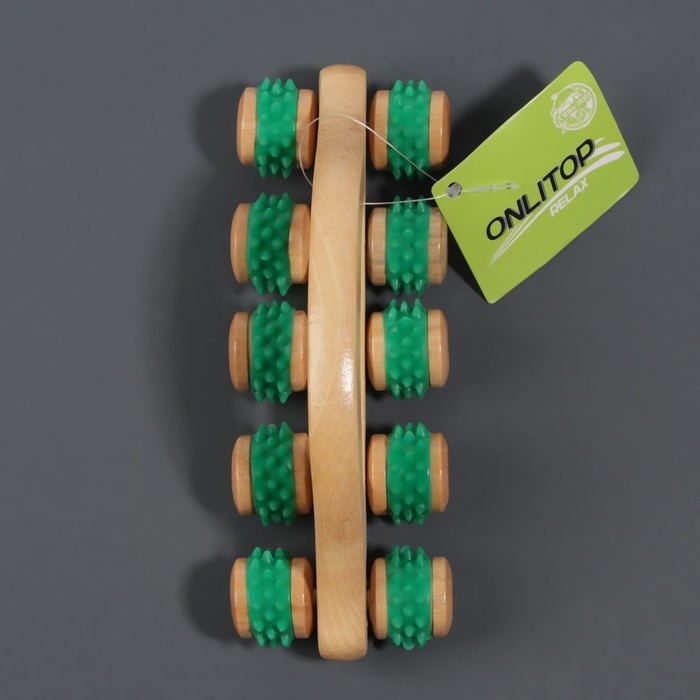 Массажёр с шипами «Гусеница», 18 × 6 × 7 см, универсальный, с ручкой, 10 колёс, цвет МИКС Массажёр с шипами «Гусеница», 18 × 6 × 7 см, универсальный, с ручкой, 10 колёс, цвет МИКС