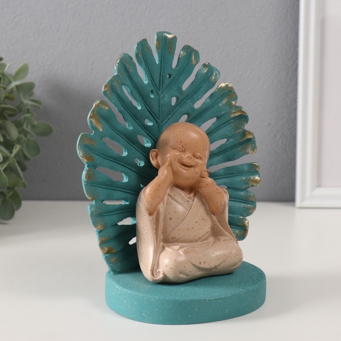 Сувенир полистоун  Сувенир полистоун "Хотейчик, ямочки на щёчках. Пальмовый лист" синий и беж 14,5х9х17,5 см