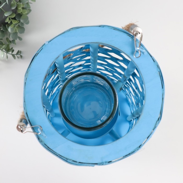 Подсвечник дерево  Подсвечник дерево "Фонарик. Звёздное плетение" голубой 51х16х16 см