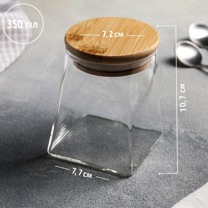 Банка стеклянная для хранения сыпучих продуктов «Эко. Трапеция», 350 мл, 7,5×10 см, с бамбуковой крышкой