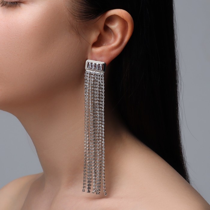 Серьги висячие со стразами «Голливуд» прямоугольник, 8 рядов, цвет белый в серебре, 12 см Серьги висячие со стразами «Голливуд» прямоугольник, 8 рядов, цвет белый в серебре, 12 см