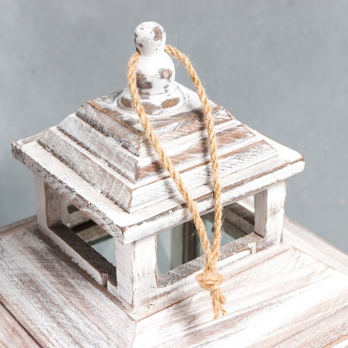 Подсвечник дерево на 1 свечу Подсвечник дерево на 1 свечу "Ромб на фонарике" коричневый состаренный 40х20х17 см