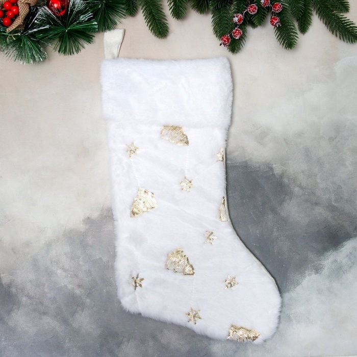 Носок для подарков Носок для подарков "Листочков свечение" 44х26 см, белый