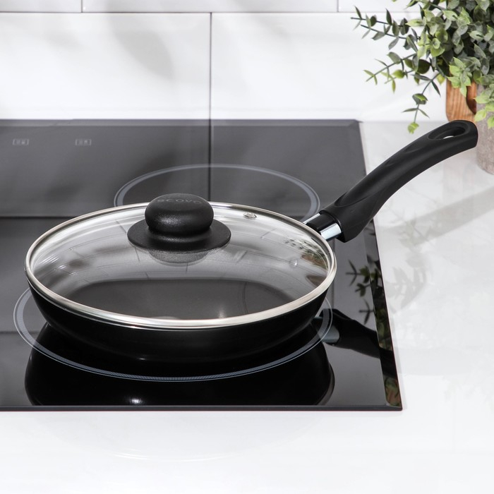 Сковорода Consul, d=20 см, стеклянная крышка, пластиковая ручка, антипригарное покрытие, цвет чёрный Сковорода Consul, d=20 см, стеклянная крышка, пластиковая ручка, антипригарное покрытие, цвет чёрный