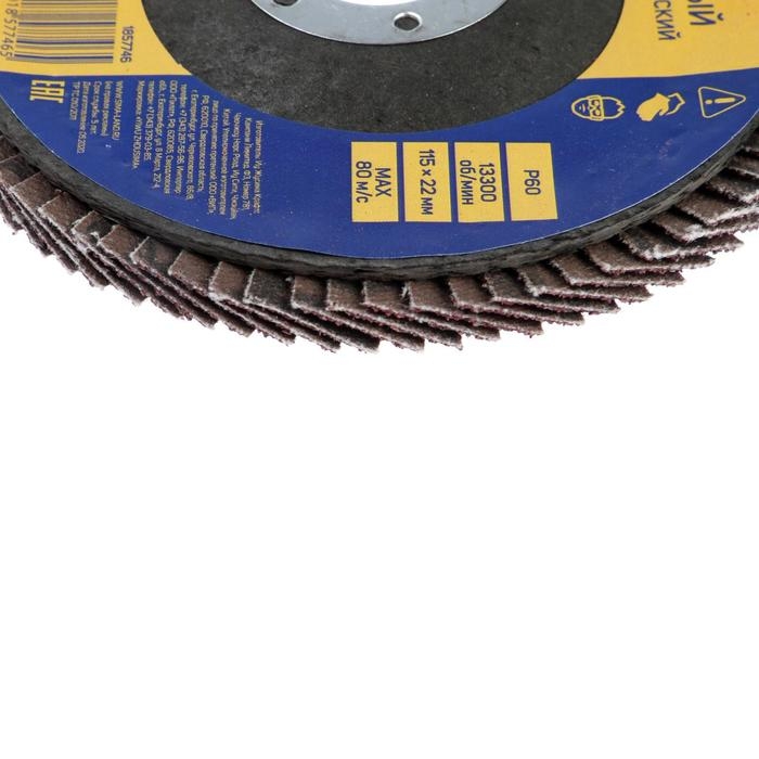 Круг лепестковый торцевой конический ТУНДРА, 115 х 22 мм, Р60 Круг лепестковый торцевой конический ТУНДРА, 115 х 22 мм, Р60