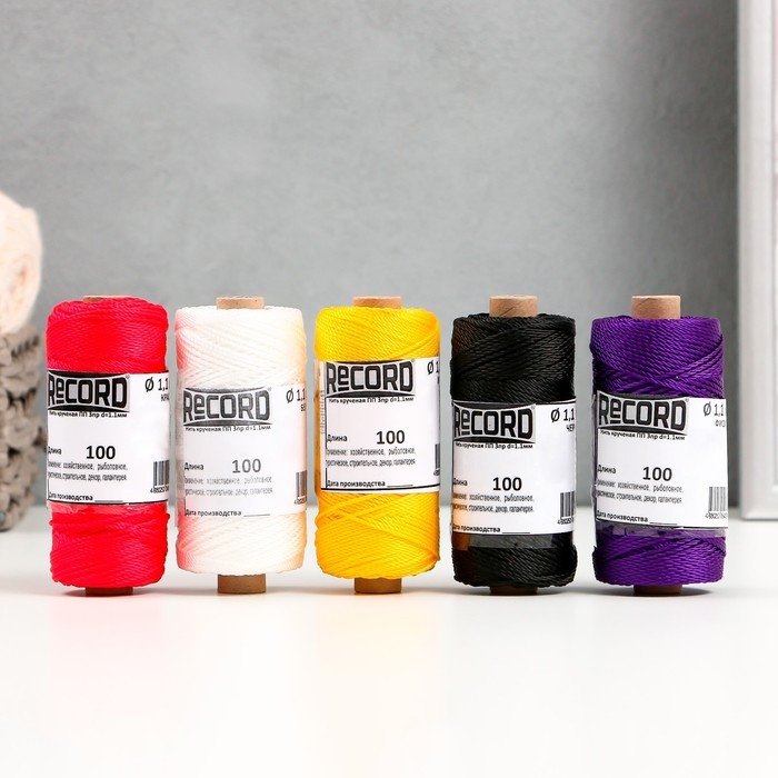 Нить кручёная ПП 3пр d=1,1 мм 100 м (крас.,белый, жел.,черн.,фиол.,набор 5 шт) Нить кручёная ПП 3пр d=1,1 мм 100 м (крас.,белый, жел.,черн.,фиол.,набор 5 шт)