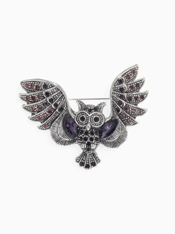 Брошь &laquo;Сова&raquo;, фиолетовая в чернёном серебре