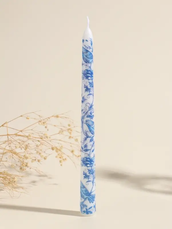 Набор свечей античных, 2,2х25 см, 2 шт "Птица и цветы" сине-белые 8х28х2,3 см