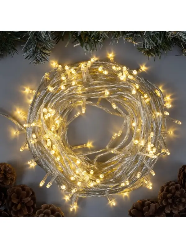 Гирлянда &laquo;Нить&raquo; 20 м, IP20, прозрачная нить, 200 LED, 8 режимов, 220 В, свечение тёплое белое