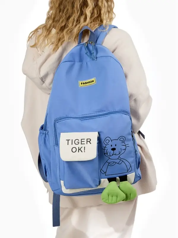 Рюкзак школьный на молнии, с карманами, с принтом, размер 30&times;12.5&times;44 см, синий