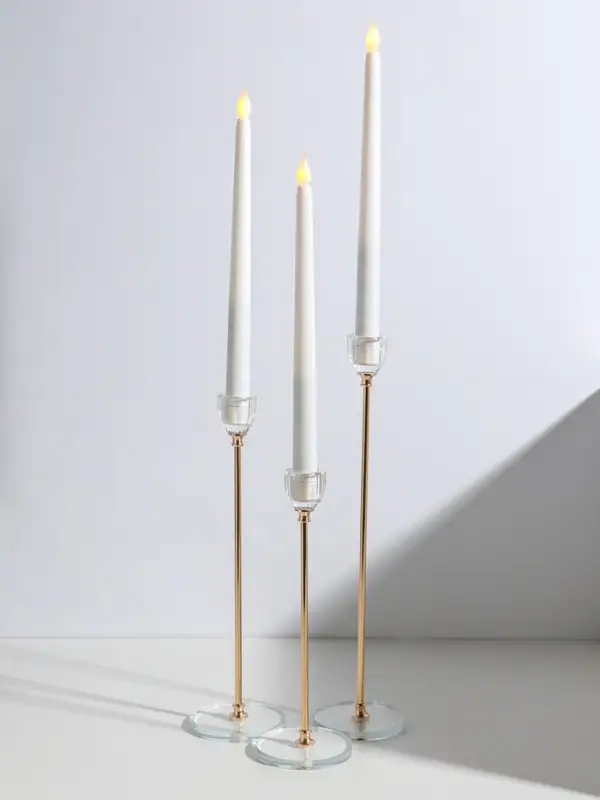 Подсвечник стекло, металл "Чаша-кристалл" d=2,2 см набор 3 шт h=23, 27,5 и 32,5 см