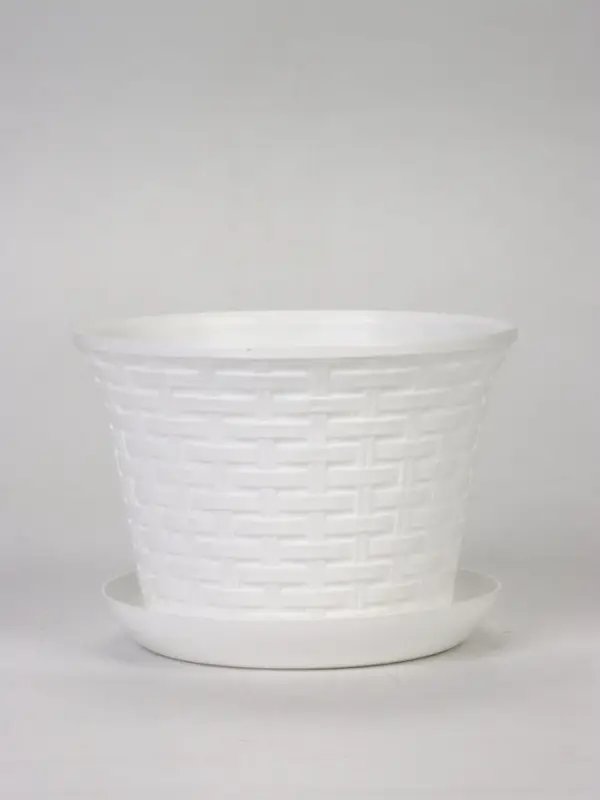 Кашпо круглое &laquo;Ротанг&raquo; 3л с поддоном, цвет белый