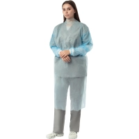 Халат н/с , на завязк, рук.манж, дл.110см, XL, пл 20, голуб, 10 шт/уп