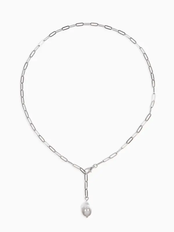 Цепь с подвеской &laquo;Жемчужина&raquo;, вытянутое звено, L=45 см, белая в серебре