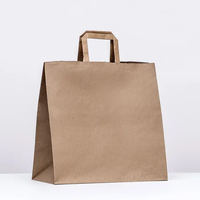 Пакет бумажный крафт, плоская ручка32×18×32 см, 90 г/м² Пакет бумажный крафт, плоская ручка32×18×32 см, 90 г/м²