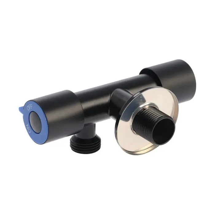 Кран двойной ZEIN engr, 1/2" &times; 1/2", два вентиля, кран-букса керамика, нерж. сталь, черный