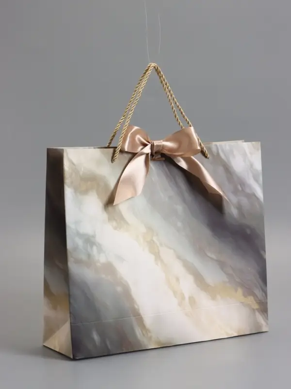Пакет подарочный "Мрамор" , с бантиком , 35 х 30 х 10 см